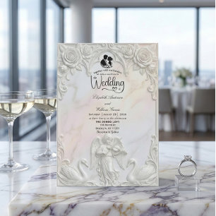 Ornates Rokoko-Engelchen & Schwan Märchenhochzeit Einladung