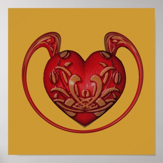 Ornates rotes Herz Poster (Vorne)