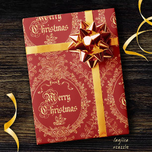 Ornates Vintage-Weihnachten in Rot und Gold Geschenkpapier