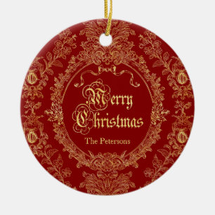 Ornates Vintage-Weihnachten in Rot und Gold  Keramik Ornament