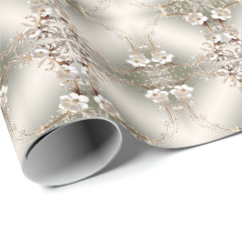 Ornates weißes Blumenrahmen-Geschenkpapier Geschenkpapier