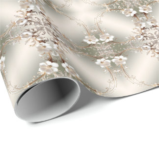 Ornates weißes Blumenrahmen-Geschenkpapier Geschenkpapier
