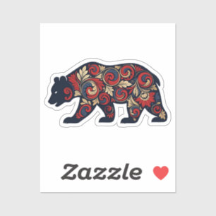 Ornativer florale Volksbearbeit Bär   Rustikale Wa Aufkleber