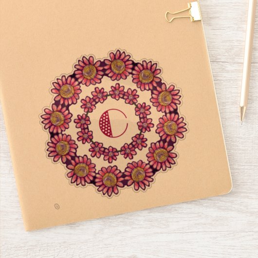 Orniertes C Monogramm mit Niedlichen Boho-Blume Hü Aufkleber (Notizbuch)