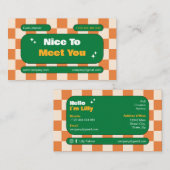 Orongelb-grün-Retro-Checkerboard Boho Visitenkarte (Vorne/Hinten)