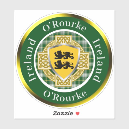 O'Rourke Irish Shield/Celtic Cross Personalisiert Aufkleber (Blatt)