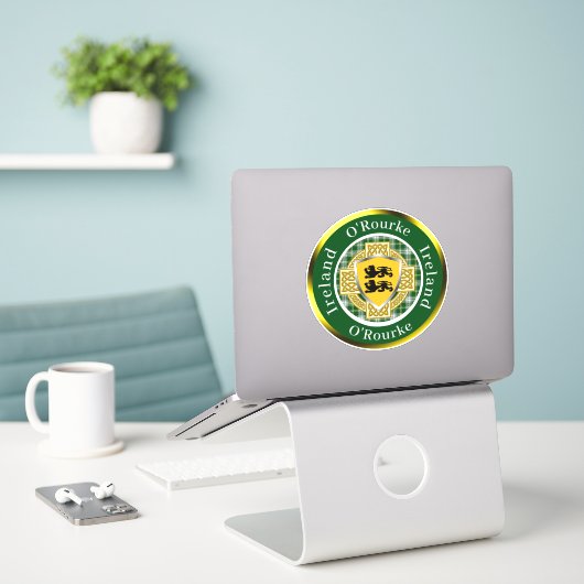O'Rourke Irish Shield/Celtic Cross Personalisiert Aufkleber (Laptop auf Schreibtisch)