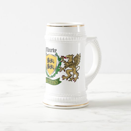 O'Rourke/Rourke Irish Shield Beer Stein Bierglas (VorderseiteRechts)