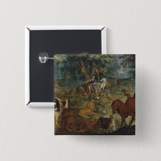 Orpheus, der die Tiere (Öl, bezaubert auf Platte) Button (Vorne & Hinten)