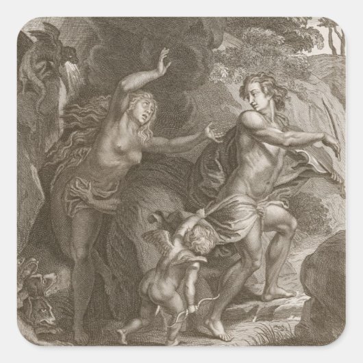Orpheus, Eurydice aus der Hölle führen, blickt zur Quadratischer Aufkleber (Vorderseite)