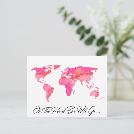 Orte, an denen sie rosa Wasserfarbenweltkarte ziti Postkarte (Stehend Vorderseite)