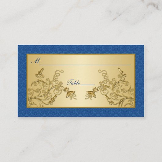 Orte für blaue und goldene Flora-Damaskus Platzkarte (Vorderseite)