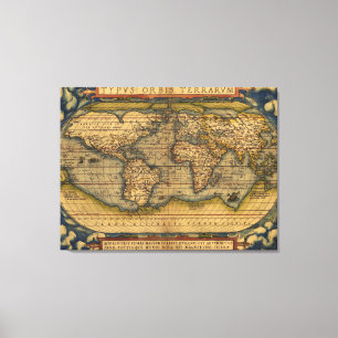 Ortelius 1570 Weltkarte: Antike Kartographie Leinwanddruck