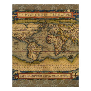 Ortelius 1570 Weltkarte: Antike Kartographie Poster