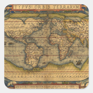 Ortelius 1570 Weltkarte: Antike Kartographie Quadratischer Aufkleber