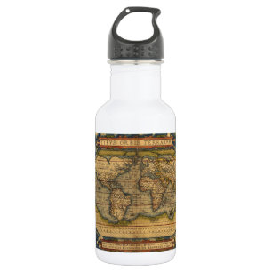 Ortelius 1570 Weltkarte: Antike Kartographie Trinkflasche
