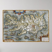Ortelius Islandia Karte mit Sea Monsters Print Poster (Vorne)