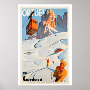 Ortesei Val Gardena Dolomiten Italien Vintage Skif Poster