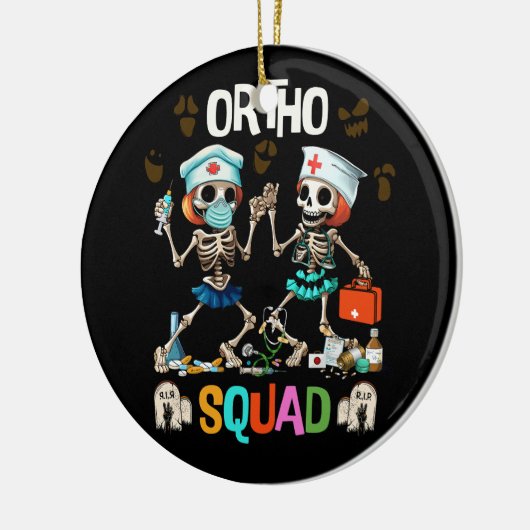 Ortho Squad Skelette Halloween Orthopädie nähren Keramik Ornament (Links)