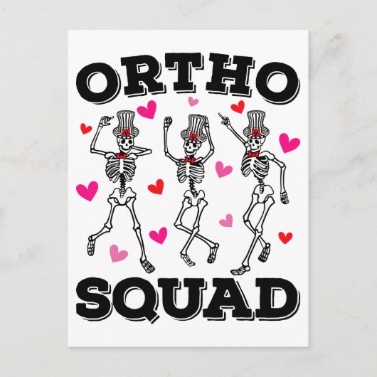 Ortho Squad Tanzen Skelett Valentine Postkarte (Vorderseite)