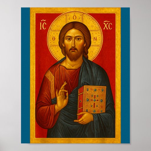Orthodox Icon Of Jesus Christ Pantocrator  Poster (Vorne)