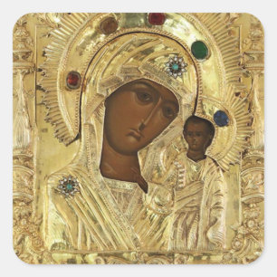 Orthodoxe christliche Ikone Unsere Liebe Frau von Quadratischer Aufkleber