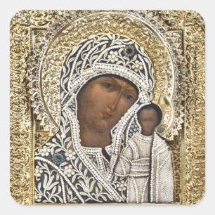 Orthodoxe christliche Ikone Unsere Liebe Frau von Quadratischer Aufkleber