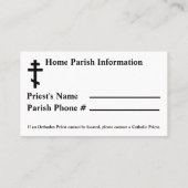 Orthodoxe Christliche *katholische Notfallkarte Visitenkarte (Rückseite)