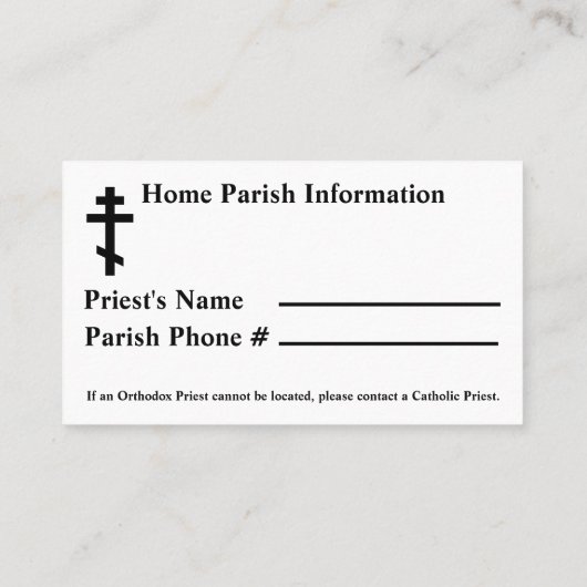 Orthodoxe Christliche *katholische Notfallkarte Visitenkarte (Rückseite)