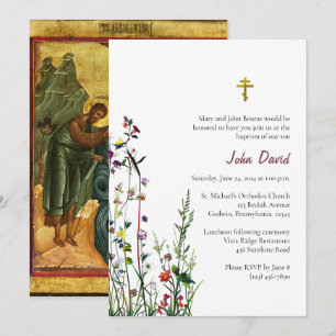 Orthodoxe christliche Taufe mit Frühlingsblüten Einladung