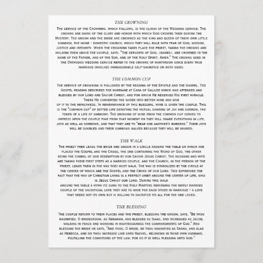 Orthodoxe Hochzeit Beschreibung 5 x 7 Karten (Rückseite)