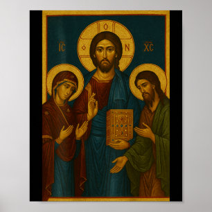 Orthodoxe Ikone Christi, der Theotokos und Johanne Poster