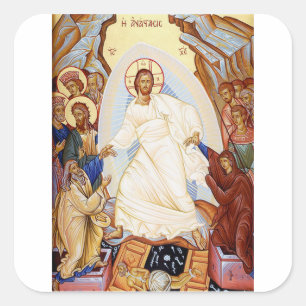 Orthodoxe Ikone der Anastasis Auferstehung Quadratischer Aufkleber