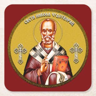 Orthodoxe Ikone des Heiligen Nikolaus 01 Rechteckiger Pappuntersetzer