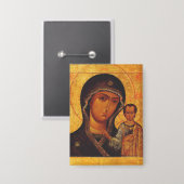 Orthodoxe Ikone Unsere Liebe Frau von Kasan Button (Vorderseite/Rückseite)