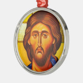 Orthodoxe Ikonen-Weihnachtsverzierung Silbernes Ornament (Links)