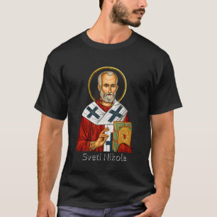 orthodoxe serbische Briefikone des Heiligen Nikola T-Shirt