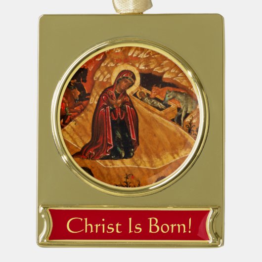 Orthodoxe WeihnachtsGeburt Banner-Ornament Gold (Vorderseite)