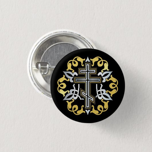 Orthodoxes Cross Gold mit Ornamenten Button (Vorne & Hinten)