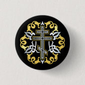 Orthodoxes Cross Gold mit Ornamenten Button (Vorderseite)