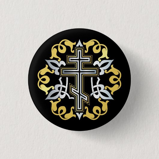 Orthodoxes Cross Gold mit Ornamenten Button (Vorderseite)