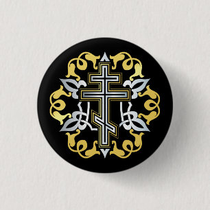 Orthodoxes Cross Gold mit Ornamenten Button