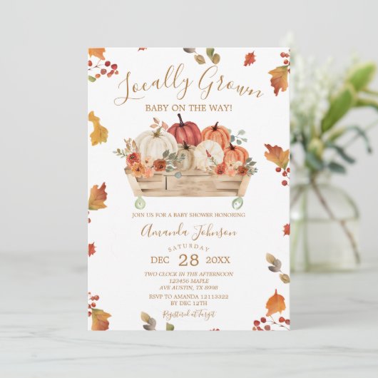 Örtlich angebaute Herbstleaves Pumpkin-Kinderdusch Einladung (Stehend Vorderseite)