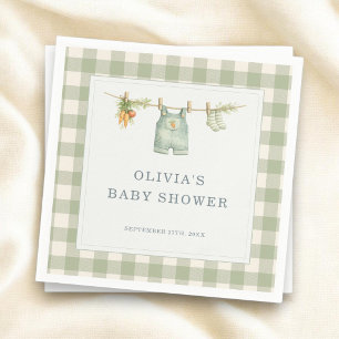 Örtlich Gewachsener Gingham Salbei-Grün Baby Showe Serviette