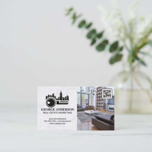 Ortskennzeichen | Wohnzimmer | QR-Code Visitenkarte (Stehend Vorderseite)