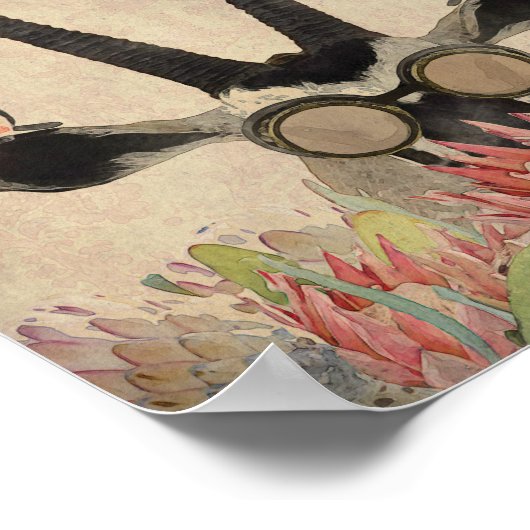 Oryx behind Protea flowers Poster (Ecke)