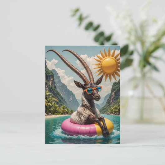 Oryx in Sonnenbrille genießt Float Trip Postkarte (Stehend Vorderseite)