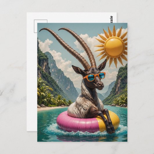 Oryx in Sonnenbrille genießt Float Trip Postkarte (Vorne/Hinten)