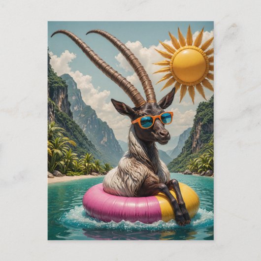 Oryx in Sonnenbrille genießt Float Trip Postkarte (Vorderseite)