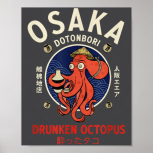 Osaka Dontnburi betrunkener Oktopus Vintage Japani Poster